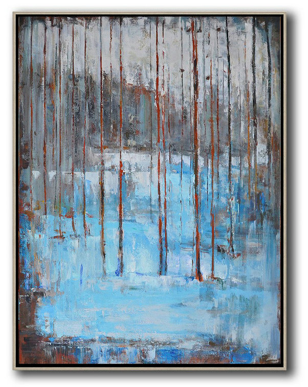 Hand Made Abstract Art,Abstract Landscape Painting,Handmade Acrylic Painting,White,Grey,Red,Blue